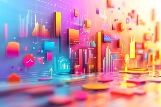 An abstract digital marketing trend analysis, using vibrant visuals and creative icons to depict the emerging trends and shifts in the digital marketing landscape