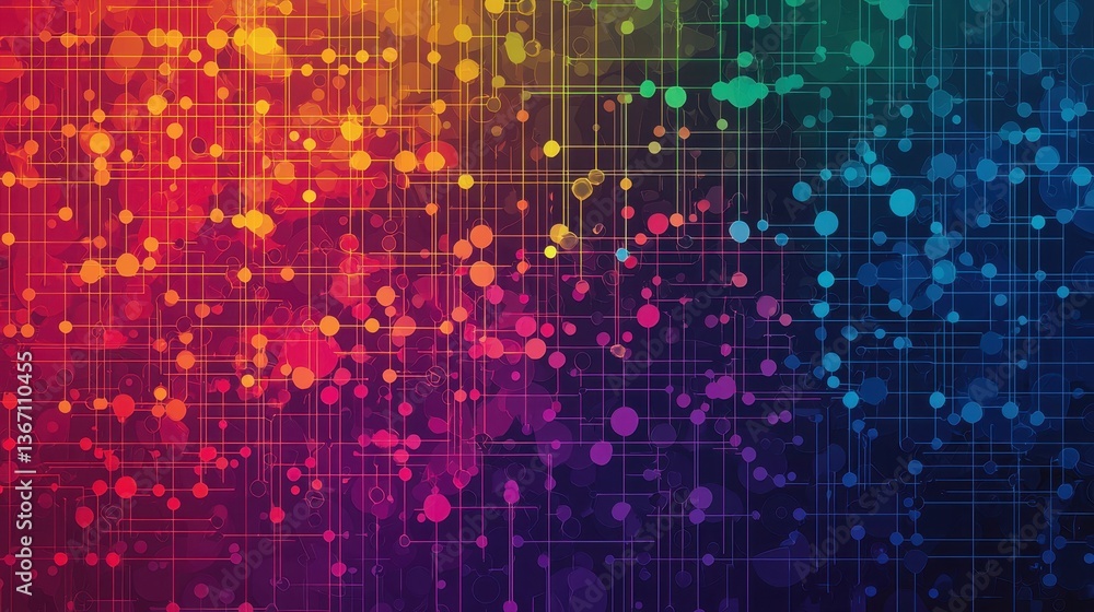 Poster colorful abstract background with circles and lines creating a dynamic visual effect in vibrant hues