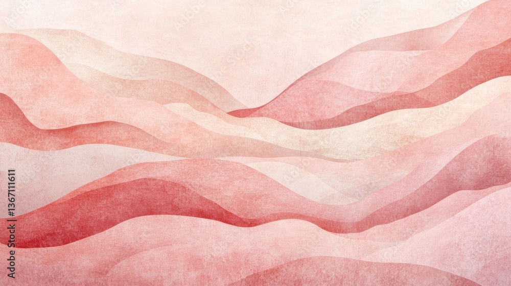 Poster a textured background featuring layered waves in soft pink and peach tones, creating a modern, abstr