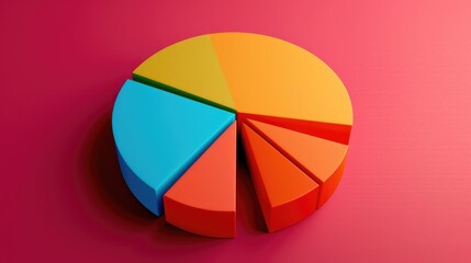 Obraz premium Vibrant 3D Pie Chart on Red Background Showcasing Data Segmentation