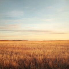 Obraz premium Serene Prairie Landscape at Dawn with Golden Grass Under Pastel Skies Scenery and Peaceful Mood