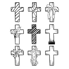 Vector Illustration Hand Drawn Cross Elements Outline.