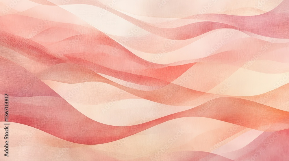 Poster a textured background featuring layered waves in soft pink and peach tones, creating a modern, abstr