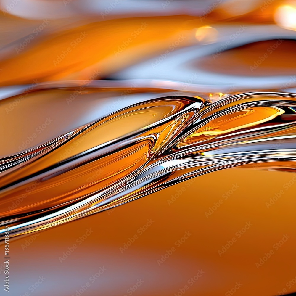Aufkleber abstract illustration of golden waves in a mirror-like surface with reflective textures and flowing 
