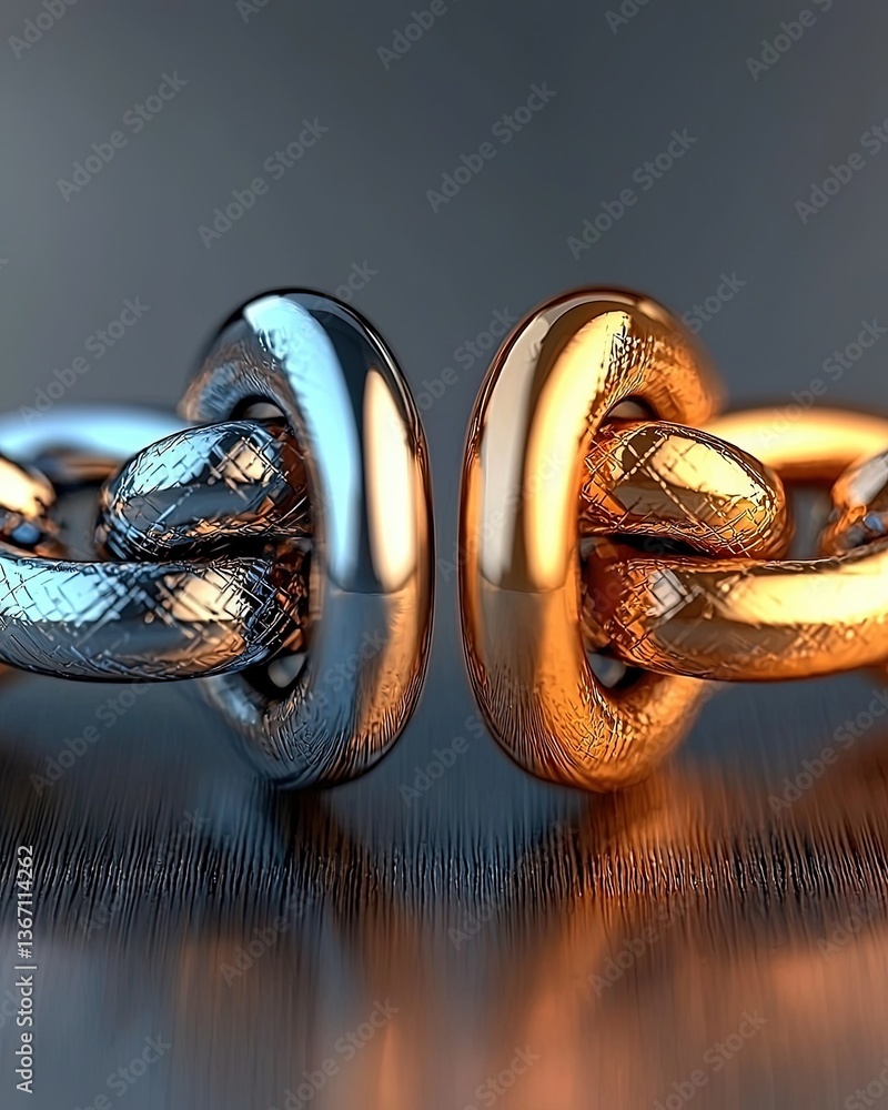 Poster artistic illustration of a golden bridge connecting two metallic links in a visually stunning abstra