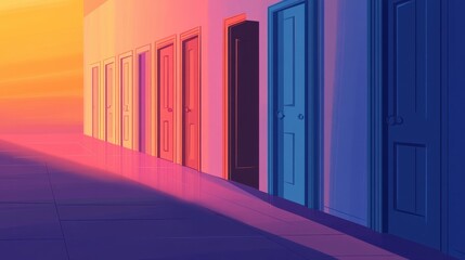 Obraz premium A series of locked doors where workers must ask permission from the manager to move forward with each task illustration