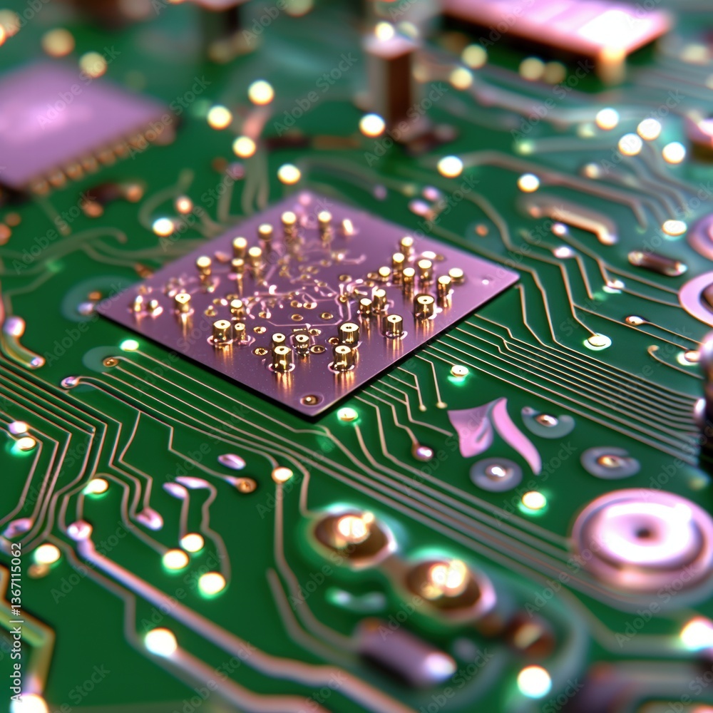 Poster intricate circuit board showcasing a micro processor with complex patterns and technology elements