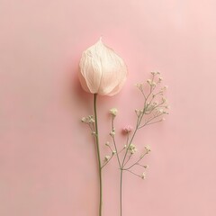Minimalist floral arrangement featuring lantern flower and baby s breath