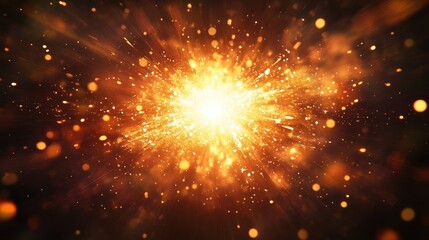 Fototapeta premium Powerful explosion of light particles on dark background. Science concept illustration
