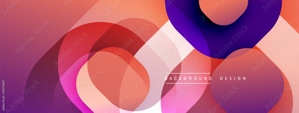 Poster Circular abstract design with overlapping translucent circles and round shapes, blending gradients and smooth curves, creating depth, contrast, and a dynamic visual effect