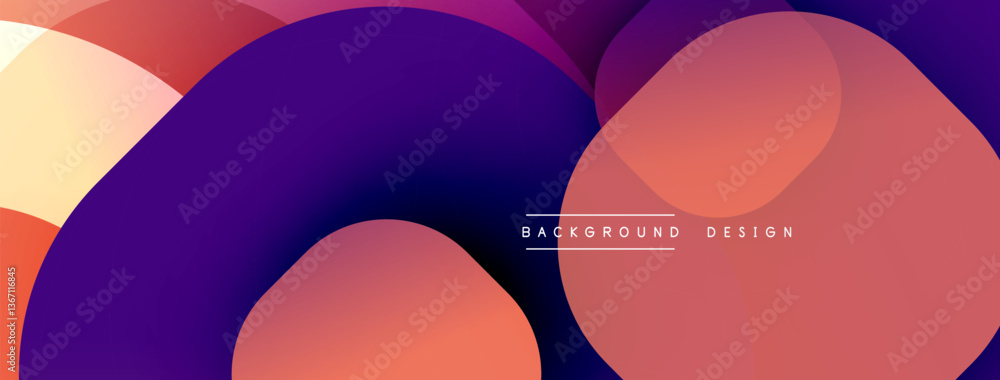 Fototapete Circular abstract design with overlapping translucent circles and round shapes, blending gradients and smooth curves, creating depth, contrast, and a dynamic visual effect