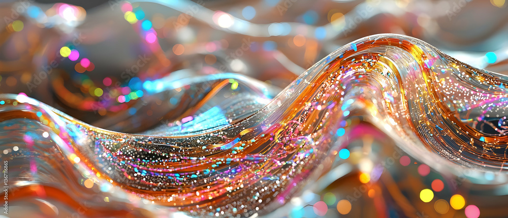 Poster abstract colorful wave background with iridescent texture and sparkling lights