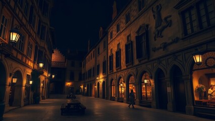 Medieval Square Illuminated by Warm Lights