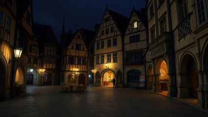 Fototapeta premium Nighttime Charm in an Old European Square