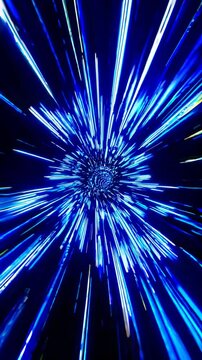 Dynamic video concept with a warp-speed effect. Blue light streaks radiate from a central point, creating a tunnel-like illusion. Front-facing angle. Live mobile wallpaper.