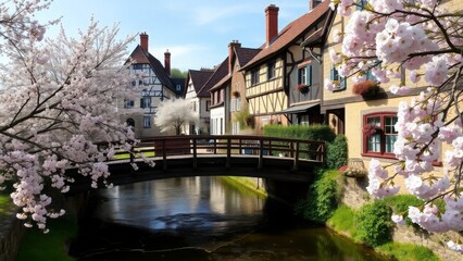 Vintage Architecture Framed by Cherry Blossoms