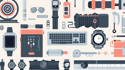 Modern Gadgets and Tools Flatlay Illustration