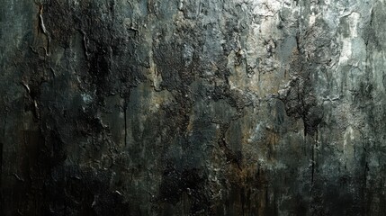 A heavily textured surface featuring various dark stains and patches, adding a grungy and worn-out appearance to the wall. illustration