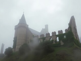 Obraz premium Abandoned Fortress on a Misty Hill