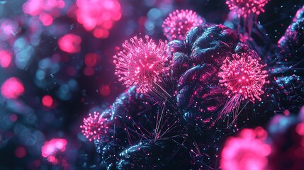 Fototapeta premium Hybrid Quantum AI Neural Network with a Glowing Brain in a Futuristic Digital Landscape