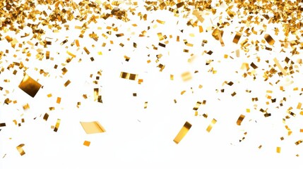 Gold confetti scattered on a white background. A minimalistic and elegant design perfect for celebrations, events, or festive banners. illustration