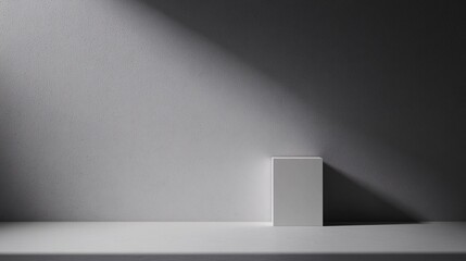 Obraz premium Minimalist white cube display, studio backdrop, sunlight, product placement