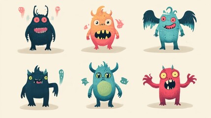 Obraz premium A set of 9 cute monsters illustration