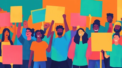 vote final concept. A diverse group of people holding signs advocating for voting in a vibrant, illustrative style. illustration