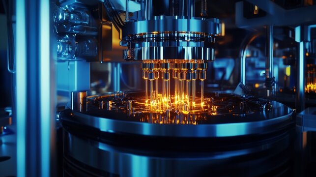 A quantum computer in operation, modern lab background with futuristic displays and quantum processors, High-tech style