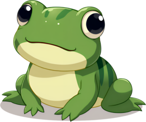 Cartoon Green Frog, Big Eyes, Transparent Background