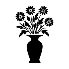 Black and White Floral Vase Silhouette Vector Illustration