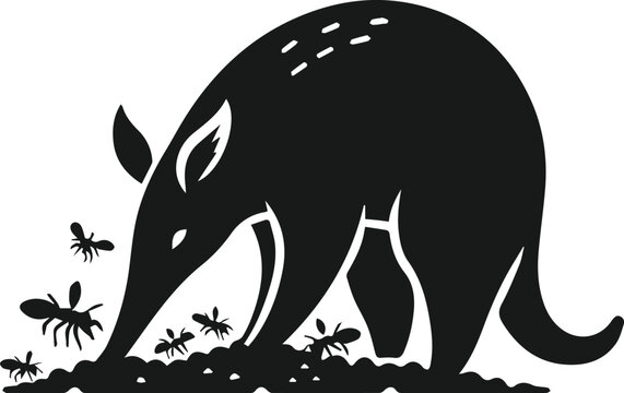 black anteater eating ants, simple style clip art preview