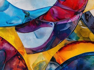 Vibrant abstract composition with translucent overlapping shapes in bold colors