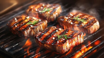 grilled meat on the grill illustration