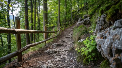 Obraz premium Serene Forest Trail: A Tranquil Path Through Lush Greenery