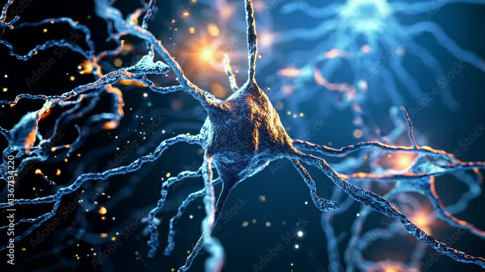 Aufkleber dynamic video of neurons with a macro angle, showcasing a glowing, interconnected network in a vibra