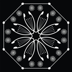 abstract floral black background with white mandala design