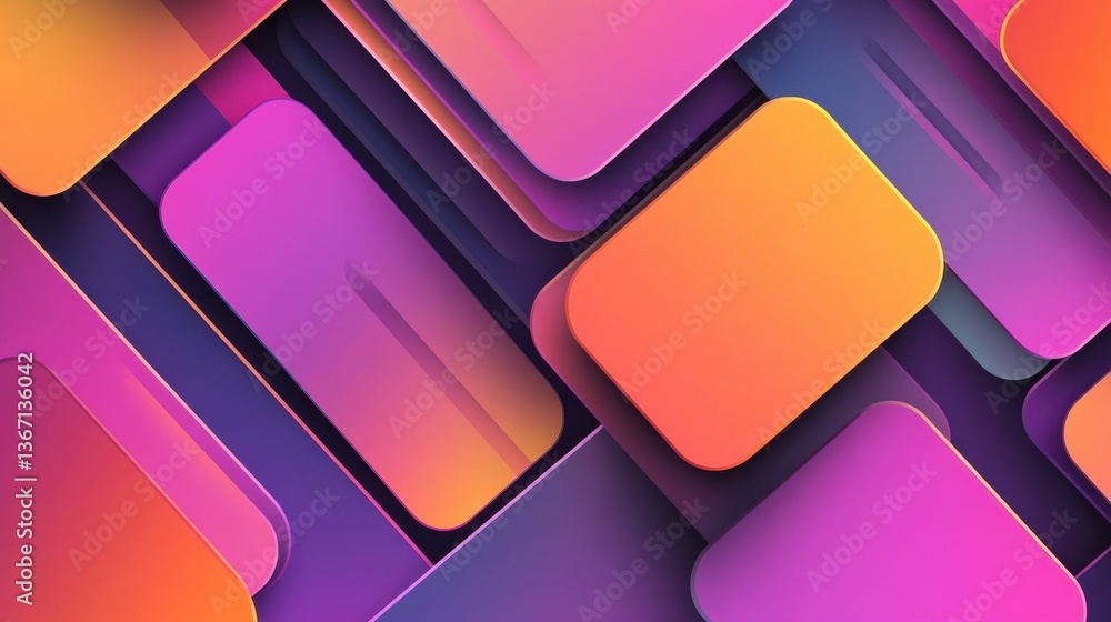 Poster abstract geometric background featuring overlapping purple, orange, and pink rectangular shapes with