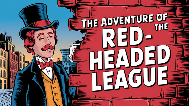 Vintage comic book style title card for The Adventure of Red-Headed League 