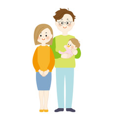 若い夫婦と赤ちゃん　全身