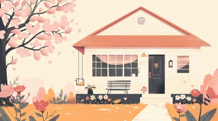 Cozy Cottage with Garden in Vibrant Spring Colors