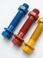 Colorful Bolts and Nuts Arrangement on White Background for Industrial Use