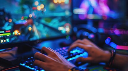 Immersive Gaming Setup with Colorful RGB Lighting