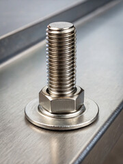 Close-Up Shot of Metal Bolt and Nut on a Stainless Steel Surface