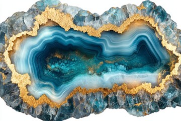 Abstract blue liquid watercolor background with golden stains. Cyan marble alcohol ink drawing effect. Turquoise geode with kintsugi.  illustration design template for wedding