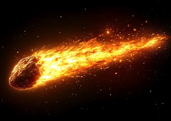 Fototapeta premium Fiery meteor blazing across dark space.