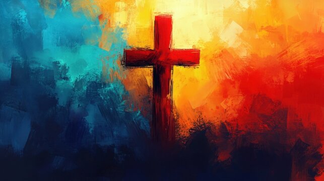 colorful painting art of an abstract background with cross christian illustration