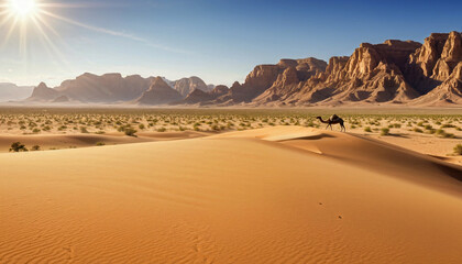 Camel walking in desert, Camel in desert in Dubai