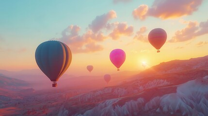 Fototapeta premium hot air balloon over sunset