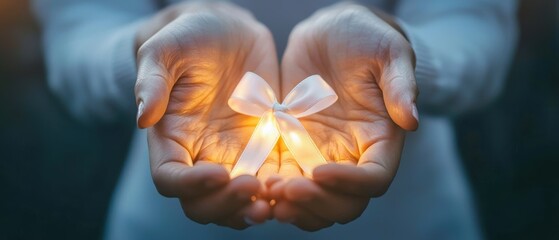 Hands Holding a Symbolic White Ribbon for Organ Donation Awareness During Dedicated Week to Promote Life-Saving Contributions and Generosity in Society